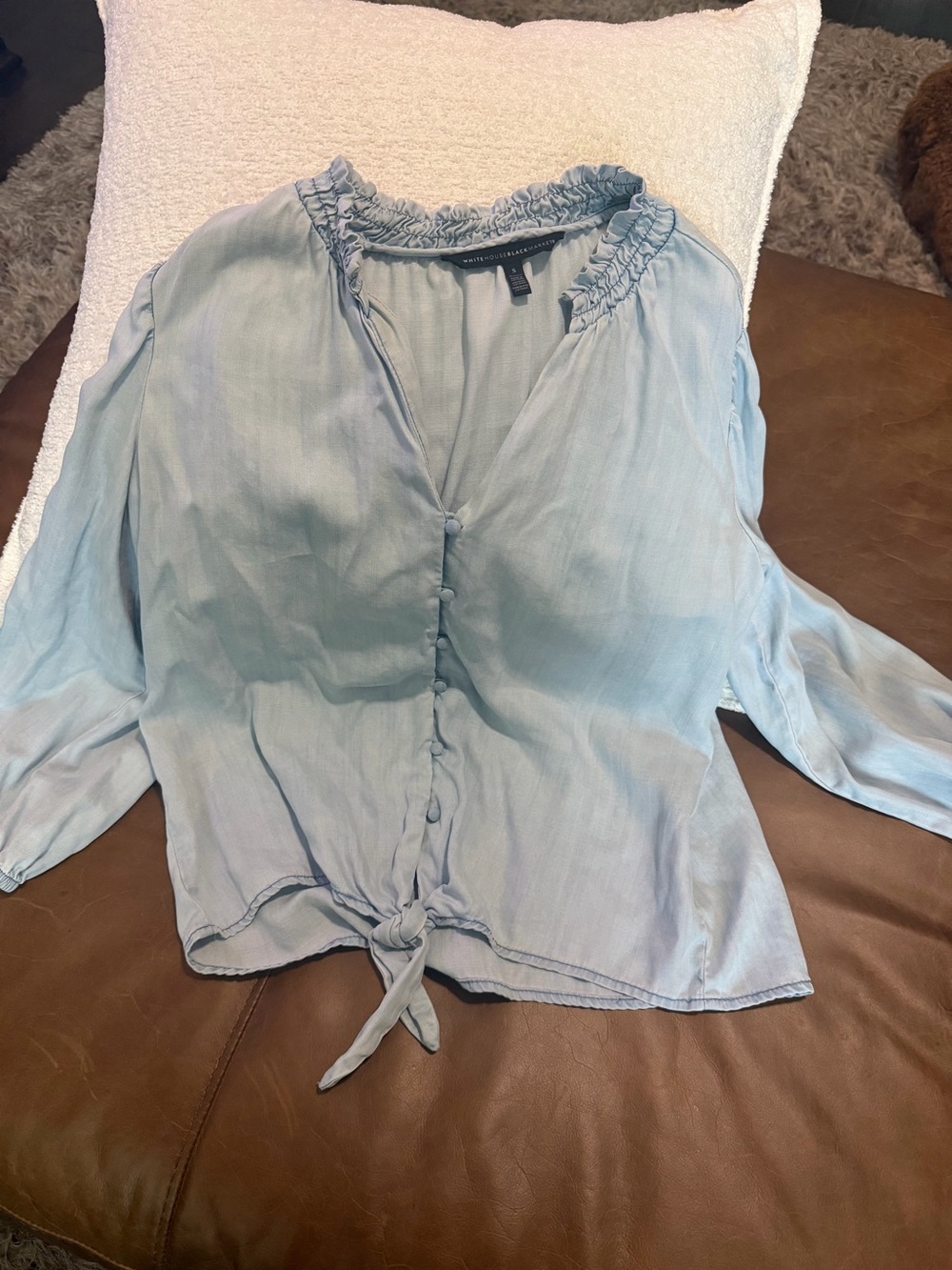 White House Black Market Light Blue Tie-Front Blouse